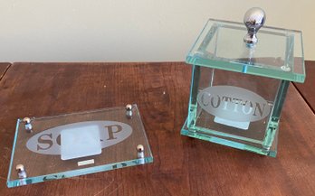 New Glass Soap Dish And Cotton Jar