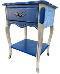 Vintage French Provincial Country Nightstand / Night Stand / Side Table In Blue With Gold Trim