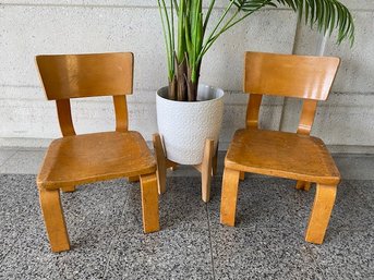 Pair Of Vintage Signed Thonet Bent Ply Children's Chairs