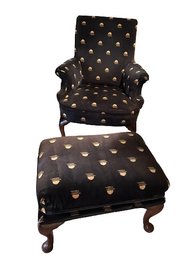Queen Anne Velvet Chair & Ottoman