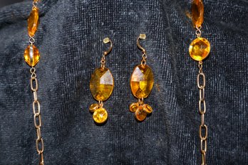 Beautiful Yellow Beads Necklace And Earrings