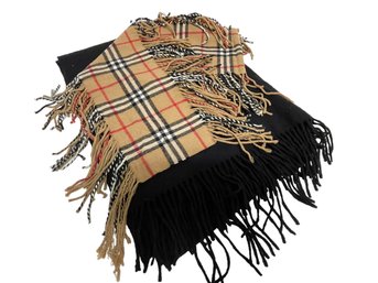 Authentic Burberry Scarf, 100 Percent Cashmere With Fringe & A Large Black Wrap