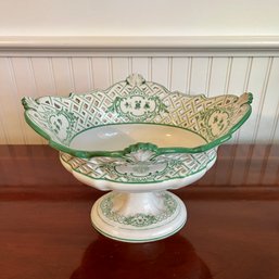 An Antique Meissen Footed Reticulated Porcelain Compote With Coat Of Arms