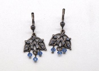 Silver Earrings W Sparkly Blue Stones