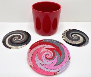 3 Zulu Telephone Wire Small Small Platters  & Cyclamen Ceramic Vase