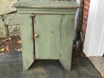 Cute Antique Style Cupboard - Painted Green Pine - This Is Not An Antique - End Table / Night Stand Sized