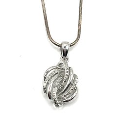 Italian Sterling Silver Smooth Chain With Clear Stones Marcasite Knotted Pendant