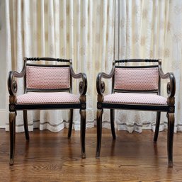 A Pair Of Smith And Watson Empire Style Arm Chairs Black Lacquer With Gold Leaf