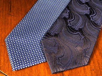 Two Beautiful Like New CHARVET All Silk Ties - Blue & Gray - MADE IN FRANCE - One NEW WITH TAG ! - Beautiful !