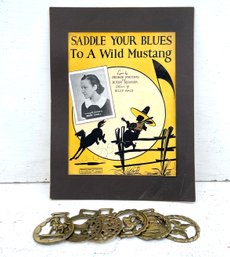 Equestrian Themed Sheet Music And Antique Horse Medals