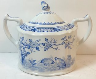 Blue Furnivals Quail Sugar Pot With Lid - Made In England