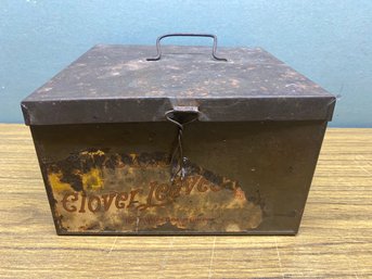 Antique Lidded Tin Biscuit Box With Partial Labels.