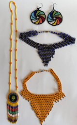 3 African Maasai Beaded Necklaces & Earrings From Tanzania
