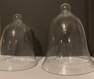 Gorgeous Pair Of Clear Glass Bell Shape Garden Cloches