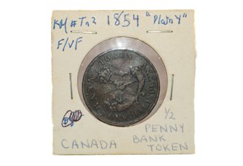 1854 Canada 1/2 Penny Bank Token