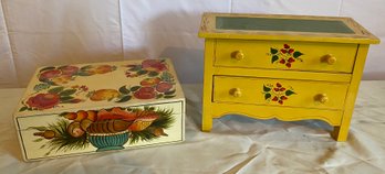 Two Paint Decorated Trinket Boxes