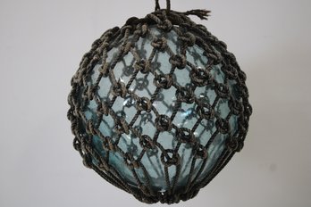 Japanese Handblown Blue Glass Netted Fishing Float Buoy