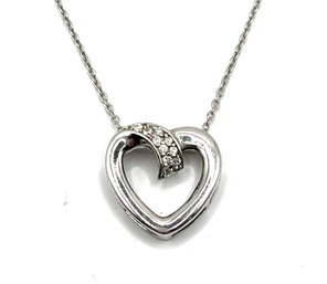 Sterling Silver Heart Shaped Clear Stones Marcasite Pendant Necklace