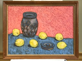 Very Nice Original James Pascucci Oil On Masonite Painting Lemons - Oil On Board - 27' X 21' - Framed