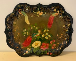 Vintage Hand Painted Large Tole Tray ~ Hand Painted Birds ~ Christmas 1951 (D)