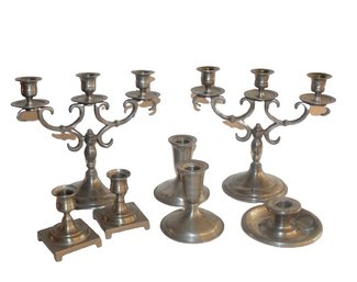Pewter Candleabra & Candle Sticks