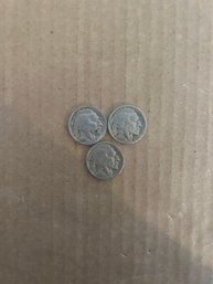 Vintage Lot Of 3 Buffalo Nickels (1) 1935 (1) 1935-S And (1) 1935-D