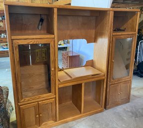 Two Part Oak Entertainment Wall Unit