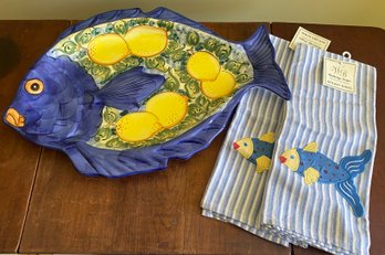 Fish Platter And Kitchen Towels