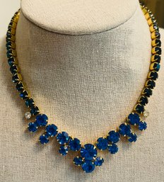 SIGNED WEISS BLUE AND WHITE RHINESTONE NECKLACE