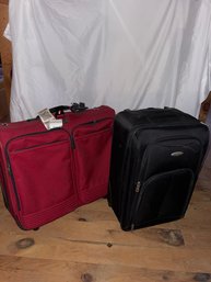 Black Samsonite Rolling Suitcase With Bonus Carry On Bag And Red Rbh Rolling Garment Bag