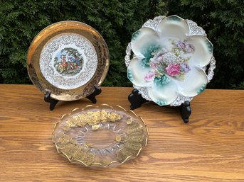 Vintage Handpainted Plates With Gold Detail