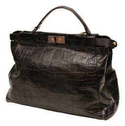 Fendi Crocodile Peekaboo Handbag With Silver Gold Hardware