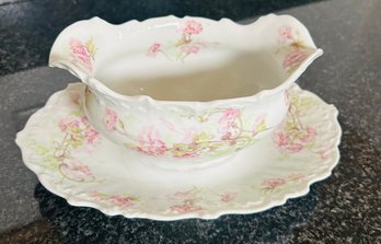 Limoges Gravy Boat With Attached Underplate And Stapled Repairs Over Crack