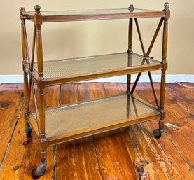 An Elegant Butler's Whatnot Or Bar Cart With Cane And Glass Shelves - Possibly Maitland-Smith