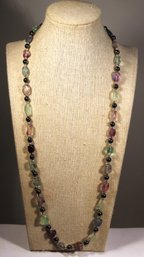 Fine Polished Gemstone Beaded Necklace Rose Quartz, Aquamarine And Tourmaline