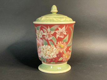 A Pretty Ceramic Urn With Lid, Floral Motif
