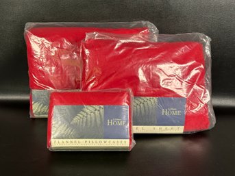 A Set Of Quality Flannel Sheets From L.L. Bean In Nautical Red, New/Old Stock, Full-Sized