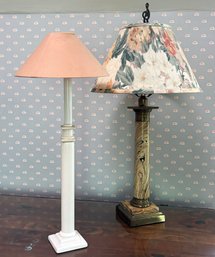 A Pair Of Vintage Painted Wood Column Form Stick Lamps