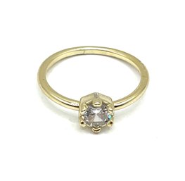 Sterlings Silver With Slight Vermeil Tone And Octagon Clear Stone Ring, Size 9