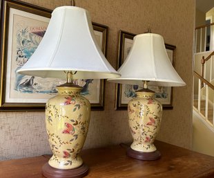 Pair Of Painted Table Lamps - Butterfly Motif