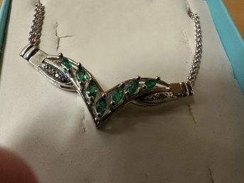 Sterling Necklace With Green Stones