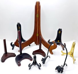 9 Plate Stands: Solid Brass, Wrought Iron & Wood