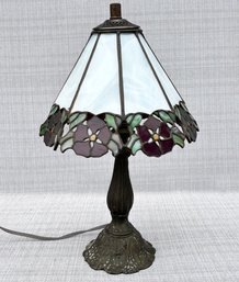 A Vintage Bronze And Stained Glass Tiffany Style Table Lamp
