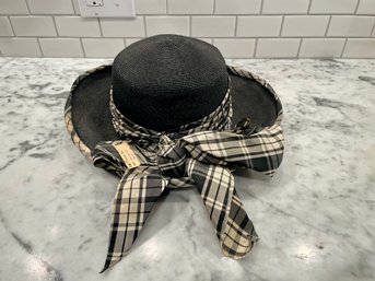 Deborah Exclusive Black Rimmed Hat With Black & White Plaid Scarf Enhancement