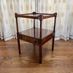 An Antique Mahogany Whatnot -  Two-tiered Table With Drawer