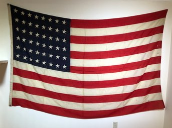 VERY LARGE Antique 48 Star American Flag - VALLEY FORGE FLAG COMPANY 90' X 60' Nice Vintage Flag - Sewn Stars