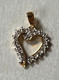 Heart Shaped Pendant - 925 Sterling Silver - Gold Plate - Diamond Chip - 5/8 X 3/4 Inches Plus Bail