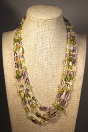 Elongated 60' Long Gemstone Beaded Necklace, Peridot, Amethyst, Crystal & Citrine