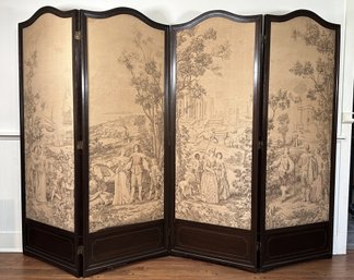 An Antique Four-Panel Room Divider, Victorian Tapestry Scenes