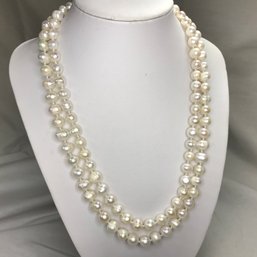 Fabulous Double Strand Genuine Cultured Baroque Pearl Necklace With Sterling Clasp - Nice Bright Color - NICE